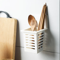 多功能厨房筷子笼免打孔壁挂式家用勺子筷子筒收纳盒置物架 白色