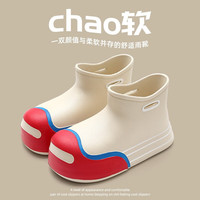 贞喜气雨鞋女时尚短筒外穿卡通可爱EVA夏季厚底防水防滑耐磨成人雨靴 卡其色 38-39码