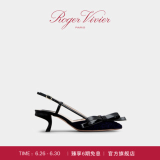 ROGERVIVIER/RV女鞋Virgule织物后袢带蝴蝶结高跟鞋 藏青色+黑色 37