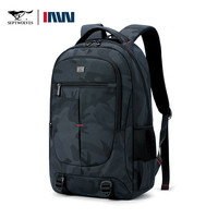 七匹狼男士双肩包大容量休闲旅行包商务出差电脑背包高中初中大书包 中号迷彩色