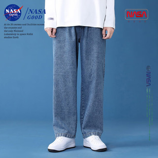 NASA GOOD牛仔裤男四季舒适宽松直筒男裤港风休闲长裤子男 中深蓝 3XL