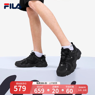 FILA 斐乐 官方男鞋休闲鞋FLUID猫爪复古时尚老爹鞋轻便舒适防滑运动鞋 黑-BK 42.5