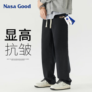 NASA GOOD牛仔裤男四季舒适宽松直筒男裤港风休闲长裤子男 黑色 S 黑色A