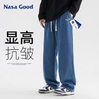 NASA GOOD牛仔裤男四季舒适宽松直筒男裤港风休闲长裤子男 中深蓝 M 深蓝A