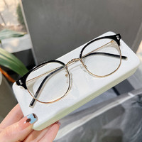 Jesmoor 韩版复古圆眼镜框 亮黑金框 +1.61非球面镜片