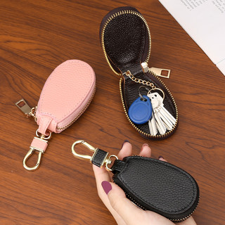 蒙伯斯钥匙包女士钱包卡包大容量通用多功能精致高档小巧零钱包 荔枝纹-玫红色