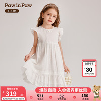 PawinPawPawinPaw卡通小熊童装2024年夏季女童小飞袖全棉镂花连衣裙 Ivory象牙色/39 120cm