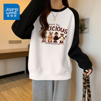 真维斯(JEANSWEST)卫衣女装圆领插肩撞色长袖春秋季小个子休闲宽松上衣服女 黑白 小熊甜点师 M