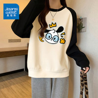 真维斯(JEANSWEST)卫衣女装圆领插肩撞色长袖春秋季小个子休闲宽松上衣服女 米色 戴眼镜的小狗 2X