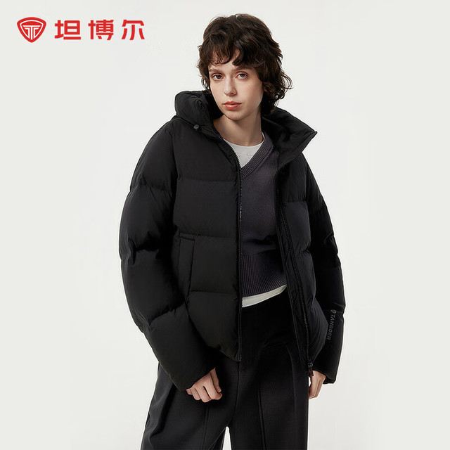 保暖服饰：坦博尔 小个子羽绒服女短款 连帽保暖韩版时尚外套TBF330332D （L码151g充绒量90绒）