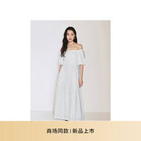 ochirly欧时力 亚麻两穿领泡泡袖连衣裙收腰A字白色2024秋季 白色 XS