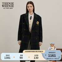Teenie Weenie小熊秋冬绵羊毛宽松长款驳领毛呢外套女装 猎人绿 160/S