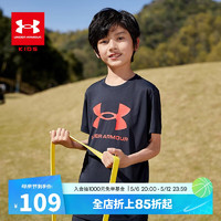 安德玛（Under Armour）儿童速干t恤夏季男童速干衣男大童上衣男女白色夏装儿童服装 黑色 160cm