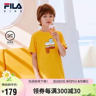 FILA【丝柔棉】斐乐童装短袖2024夏小童男女童透气棉冰淇淋T恤 26秋叶黄-YE 130