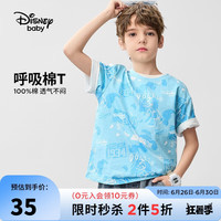 迪士尼（DISNEY）童装儿童男童短袖T恤针织双面吸湿打底上衣24夏DB421AA14蓝110 蓝底涂鸦唐老鸭-纯棉
