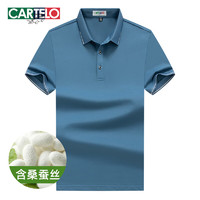 卡帝乐鳄鱼（CARTELO）【桑蚕丝】短袖T恤男夏季冰爽棉翻领保罗衫爸爸装 雾霾蓝 195/4XL 195/4XL【200-210斤】