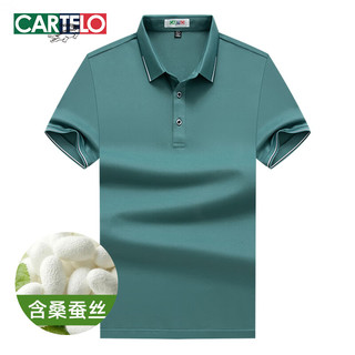 卡帝乐鳄鱼（CARTELO）【桑蚕丝】短袖T恤男夏季冰爽棉翻领保罗衫爸爸装 冰绿 180/XL  180/XL【140-160斤】