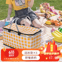 沙裹折叠保温箱野餐篮大号 铝箔保温袋收纳箱含冰袋5个