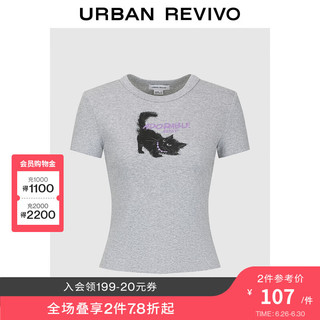 UR2024秋季女装趣味减龄撞色字母图案短袖T恤UYV440016 花灰 S