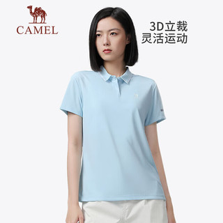 骆驼（CAMEL）户外运动速干T恤女短袖简约立领宽松透气POLO衫 A23BAVaV047 冰雾粉女 S