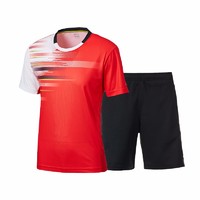 川崎（KAWASAKI）羽毛球服套装速干透气中性款T恤夏季运动套装短袖团队训练服 男款ST-k1016 红色套装 4XL