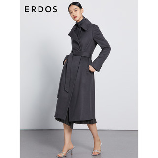 ERDOS 秋冬纯羊绒水波纹经典围裹版型女士大衣 石板灰 165/88A/L