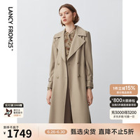 朗姿经典英伦风中长款收腰翻领风衣外套春季新款双排扣风衣 深米色