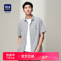 海澜之家（HLA）短袖休闲衬衫男24方领条纹衬衣男夏季HNECD2W046A 漂白条纹46 170/88A(39) 63-68kg 170/88A(39)63-68kg