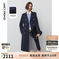 朗姿羊毛英伦风高级感中长款气质正肩风衣大衣外套24年春季新款女 藏蓝色