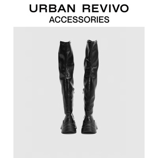 URBAN REVIVO秋冬女士潮酷摩登百搭圆头过膝靴UAWS30072 黑色 38