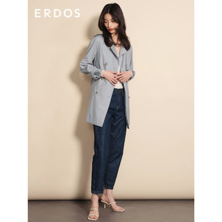 ERDOS春夏中长款双排扣设计女风衣外套 亚麻蓝 155/76A/XS