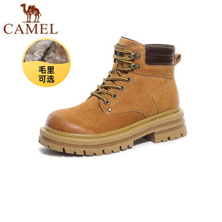 骆驼（CAMEL）马丁靴女秋冬季复古短靴时尚女士大黄工装靴子 LF22245143M粉色（毛里） 37