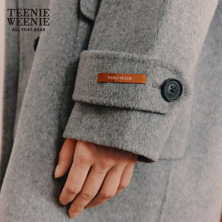 Teenie Weenie小熊秋冬宽松双排扣摩登气质羊毛大衣外套 灰色 175/XL