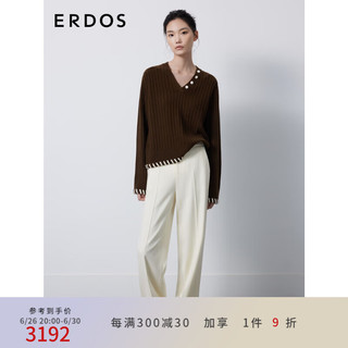 ERDOS 春夏V领抽条直身宽松简约摩登女套衫羊绒衫 初绒 深咖啡 155/80A/S