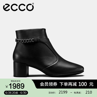 爱步（ECCO）【明星同款】靴子女 冬季保暖切尔西女靴粗跟皮靴 型塑290933 黑色29093301001 35