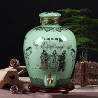 瓷芸景德镇陶瓷酒坛泡酒瓶密封盖存酒瓶泡药酒瓶家用手工储酒罐大酒缸 桃园三结义青釉（带龙头） 20斤