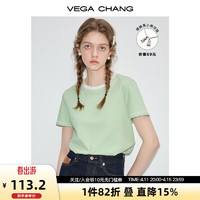 VEGA CHANG短袖T恤女2024年夏季小个子简约宽松显瘦拼色上衣 春日绿 M