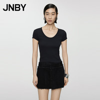 江南布衣 JNBY24夏T恤棉质修身U领H型5X6110020 001/本黑 L