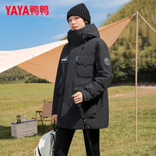鸭鸭（YAYA）羽绒服女中长款2024冬季连帽拼接时尚百搭宽松舒适保暖外套DY 燕麦色 S