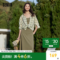 森马（Semir）连衣裙女中长款复古格子衬衫吊带连衣裙两件套2024年套装裙子 绿咖色调00345 160/84A/M