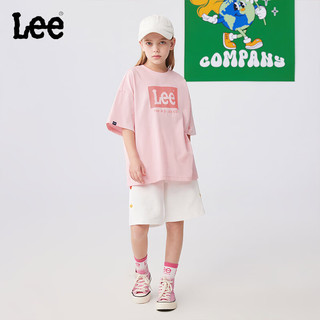 Lee儿童圆领短袖T恤2024夏季纯棉舒适宽松运动吸汗透气上衣童装 粉色 140cm