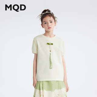 马骑顿（MQD）【国风】MQD女大童夏季新中式宫廷风泡泡袖流苏上衣 本白 160cm