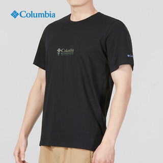 哥伦比亚 黑色短袖T恤男装夏季新款户外运动服宽松透气纯棉半袖潮
