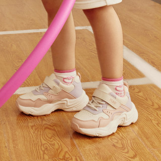 PONY 波尼 男女童鞋2023新款复古老爹鞋白粉色魔术贴缓震舒适休闲运动鞋