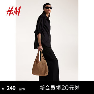 H&M女士女包2024夏时尚潮流搭品草单肩包1219410 深米色 中包