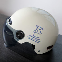 Andes HELMET 3c认证电动车头盔电瓶车男女士夏季儿童安全帽轻便四季通用半盔 米白小熊3C款+馈黑茶短 均码