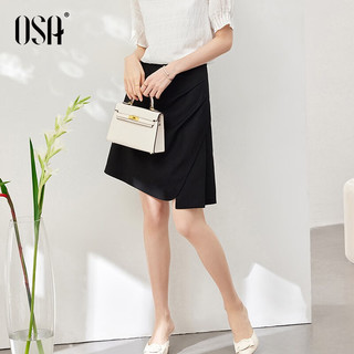 欧莎（OSA）【多色可选】高腰a字不规则半身裙女夏季显瘦小个子短裙 黑色 XS