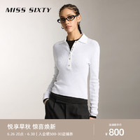 MISS SIXTY2024秋季针织衫女polo领简约长袖显瘦法式高级气质 白色 XS