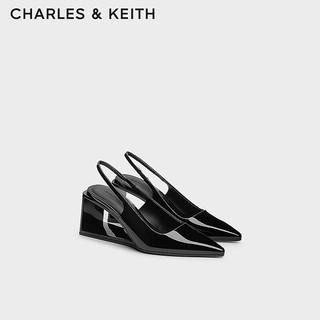 CHARLES&KEITH24夏季尖头亮面异形包头设计感单鞋高跟凉鞋女CK1-80580150 Black Box黑色 35