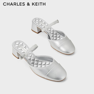 CHARLES&KEITH24夏银色圆头低跟包头半拖鞋女CK1-61720193 Silver银色 36